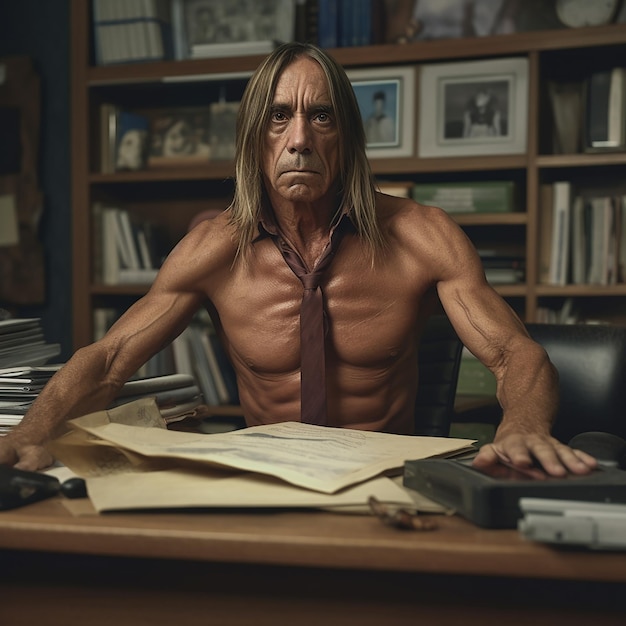 Iggy Pop has a thin angular face with prominent cheekb photos