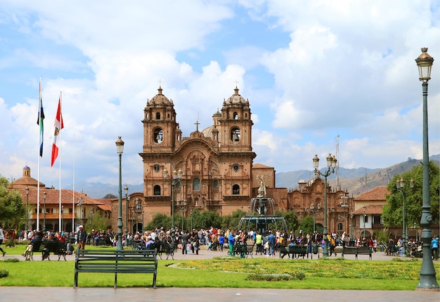 The Iglesia de la Compania de Jesus Church on Plaza de Armas Square in Cusco Peru