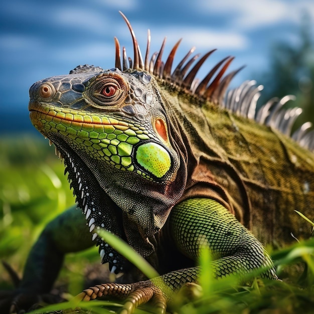 自然の生息地にあるイグアナ 野生生物写真 生成人工知能
