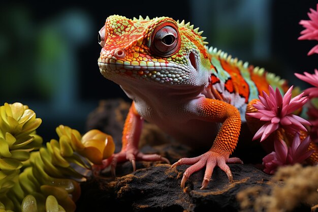 Foto iguana sulla roccia ia generativa