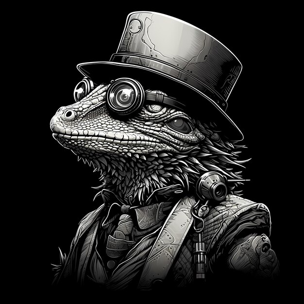 iguana wearing steampunk hat google glass