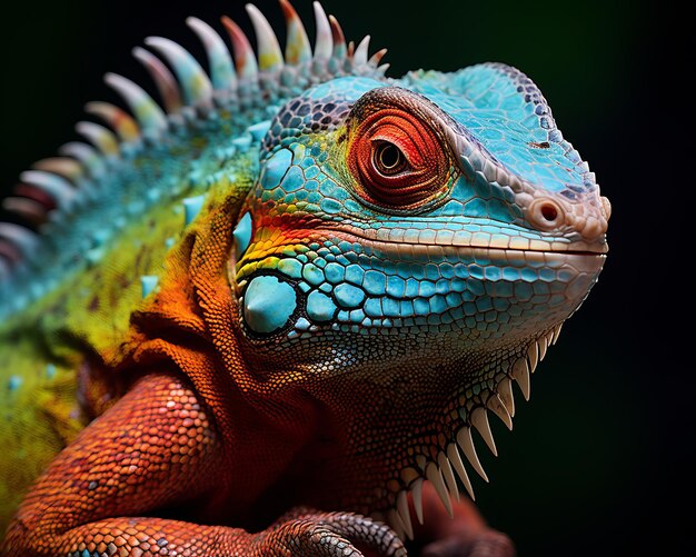 an iguana with bright colors