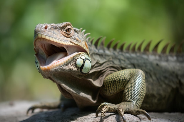 Iguana with its tongue ou