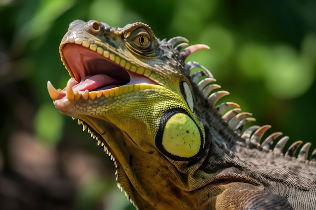 Iguana with its tongue ou