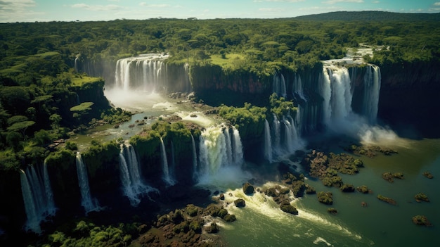 Водопад Игуасу, вид с воздуха на границу Аргентины и Бразилии