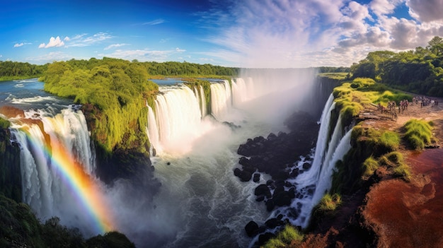 아르헨티나 브라질의 이구아즈 폭포 (Iguazu Falls) 는 인공지능 기술로 만들어진 울창한 폭포입니다.