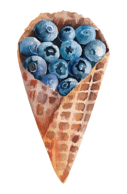 IJs aquarel wafel kegel Wafel met bosbessen