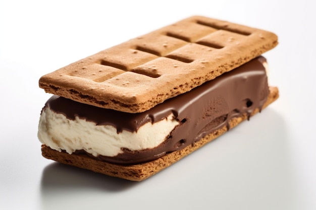 Ijs vanille sandwich in chocoladeschilferkoekjes geïsoleerd op een witte achtergrond