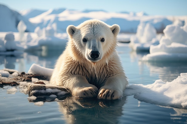 IJsbeer op smeltende ijsschots in de Noordelijke IJszee Generatieve AI