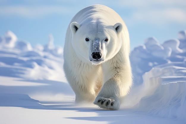 ijsbeer sneeuwlandschap weerstand van de beer39 in het arctische klimaat en de details van zijn potenprenten in de verse sneeuw