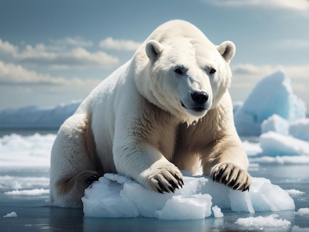 Foto ijsbeer staat op een smeltende ijsberg. uitstervingscampagne voor dieren.
