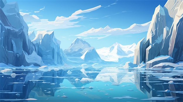 IJsbergen in de oceaan met ijsbergen op de achtergrond.