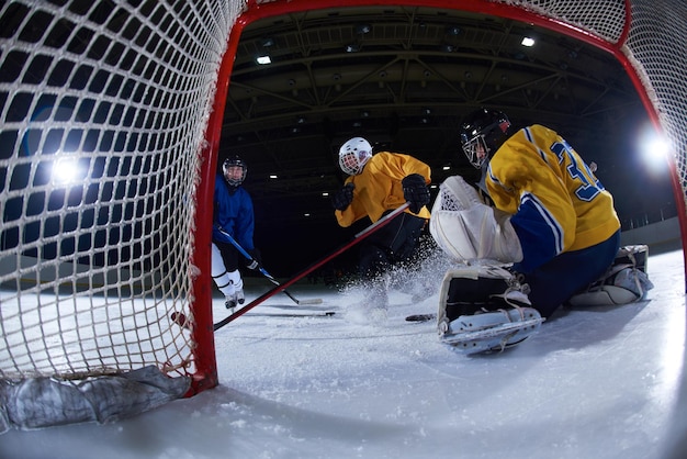 ijshockey keeper speler op doel in actie