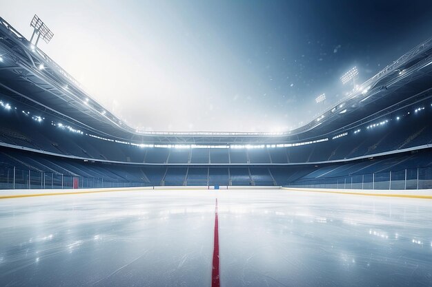 IJshockeystadion achtergrond Wintersportveld met gekraakte ijsoppervlakte en lichte haze