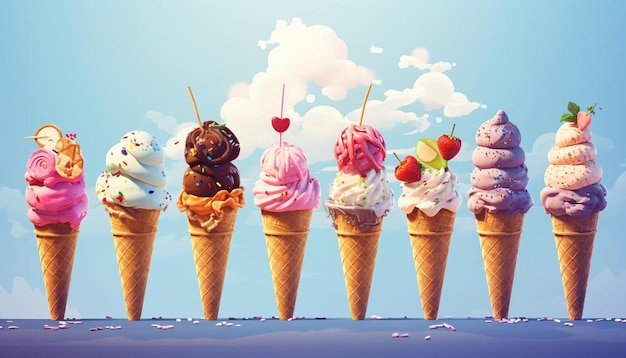 Foto ijsjes staan in een rij met de woorden ijsje erop.