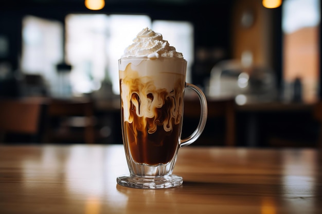 Foto ijskoffie in een glas met slagroom