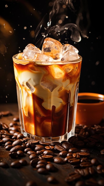 ijskoffie mochaccino café met melk slagroom en koffiebonen