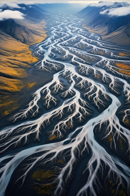 IJsland rivier boven van drone IJsland landschap Generative ai