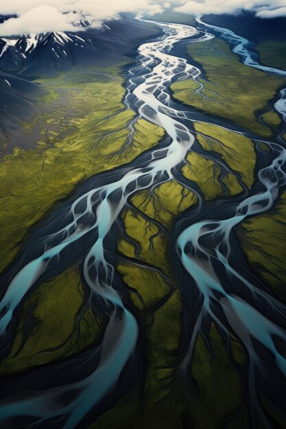 IJsland rivier hierboven van drone IJsland landschap Generatieve ai