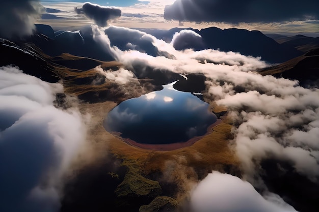 IJslands landschap met bergen en grijze wolken Generatieve AI Kunst Prachtig dramatisch uitzicht