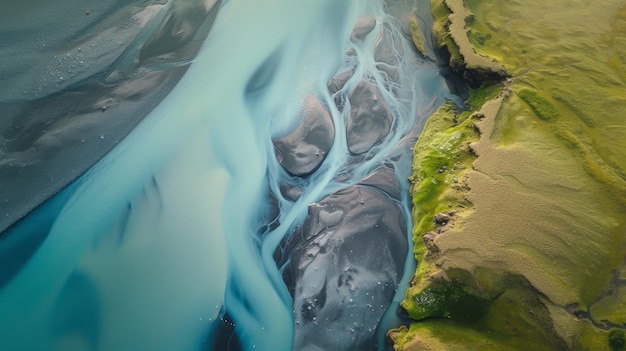 IJslands landschap met rivier vanuit het perspectief van drones Generatieve AI