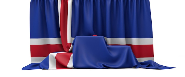 IJslandse vlag gedrapeerd over een wedstrijdwinnaars podium d render