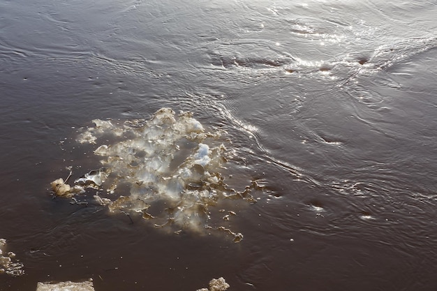 Foto ijsschots drijvend in het water lente overstroming