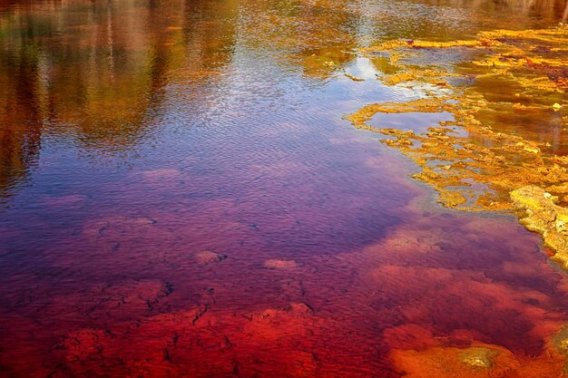 Foto ijzersulfaatpatronen in het water van rio tinto