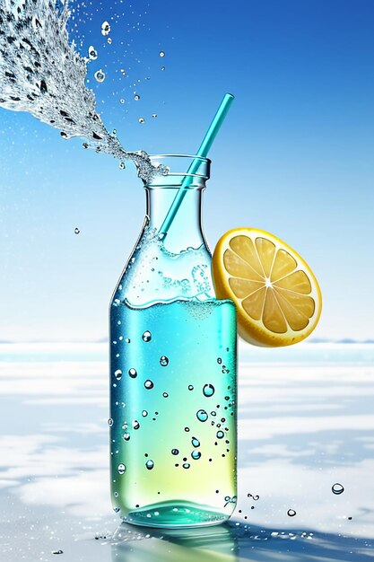 Ijzige citroensapdrank in glazen beker reclame waterdruppel splash speciaal effect ontwerpbehang