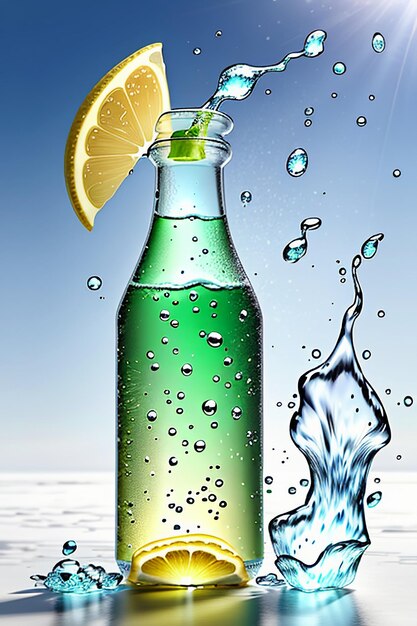 Foto ijzige citroensapdrank in glazen beker reclame waterdruppel splash speciaal effect ontwerpbehang