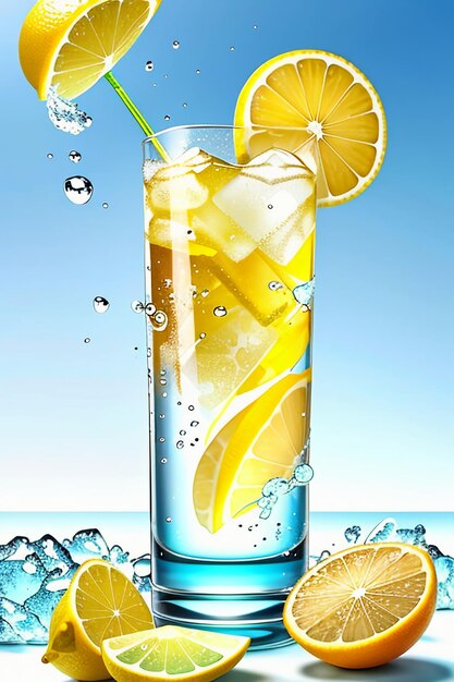 Ijzige citroensapdrank in glazen beker reclame waterdruppel splash speciaal effect ontwerpbehang