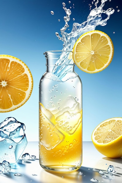 Ijzige citroensapdrank in glazen beker reclame waterdruppel splash speciaal effect ontwerpbehang