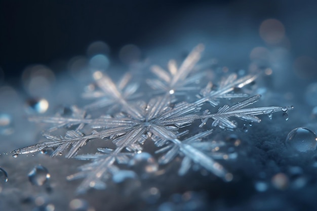 Ijzige sneeuwvlokmacro en bokeh generatieve ai als achtergrond