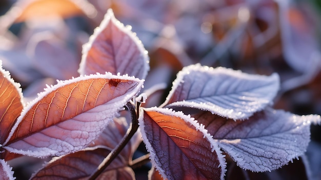 Ijzige tak met sneeuwvlokpatroon in de winter generatieve ai