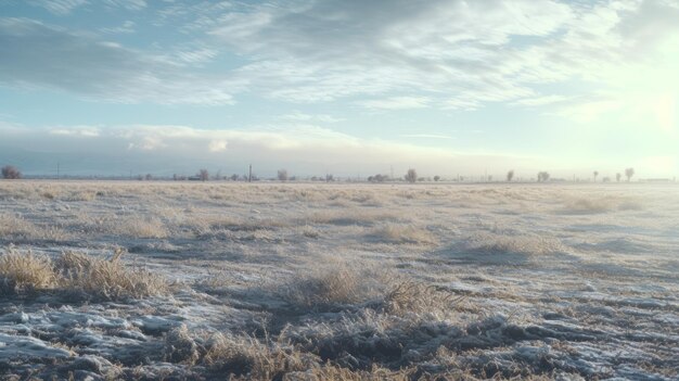 Ijzige zonsopgang boven verlaten grasveld Cinestill 50d geïnspireerd Uhd-beeld