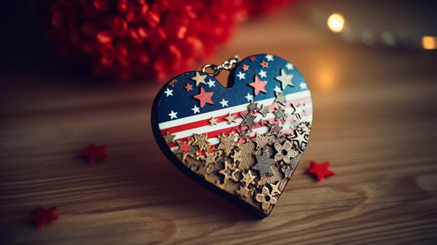 Ik hou van de VS en sterren ornament op houten tafel