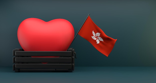 Ik hou van Hong Kong Vlag Hong Kong met hart Kopieer ruimte 3D-werk en 3D-beeld