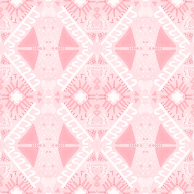 Ikat Art. Rose Boho Infinite Pattern. White Watercolor Art.