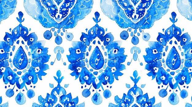 ikat background blue seamless pattern watercolor