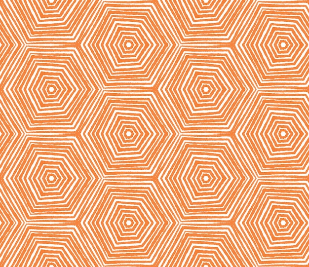 Ikat herhalende badkleding ontwerp oranje symmetrische kaleidoscoop achtergrond textiel klaar moderne afdruk