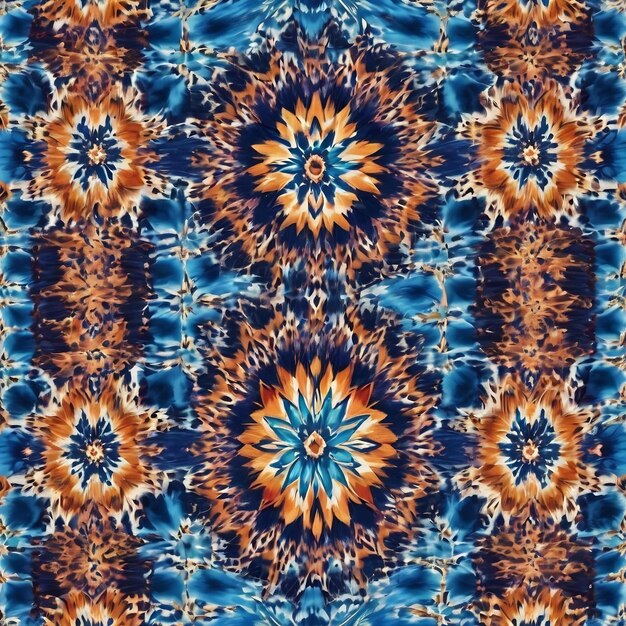 Ikat repeating swimwear design blue symmetrical kaleidoscope background