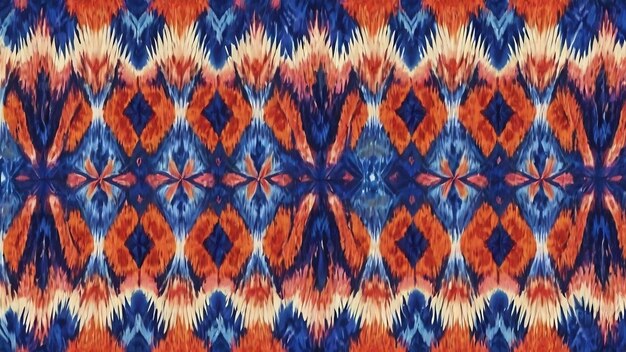 Ikat repeating swimwear design indigo symmetrical kaleidoscope background