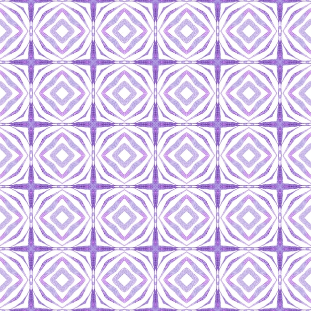 Ikat repeating swimwear design. Purple classy boho chic summer design. Textile ready unequaled print, swimwear fabric, wallpaper, wrapping. Watercolor ikat repeating tile border.