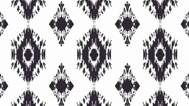 イカトのシームレスパターンは印刷された表面布壁紙ギフトラップテクスチャに使用できます 黒と白の背景の現代的なイラストです 民族ボホスタイルです