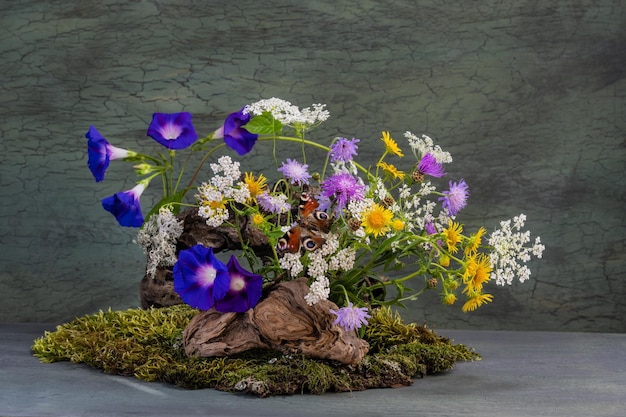 Ikebana Bouquet Flower arrangement Butterfly and flowers Phyto design