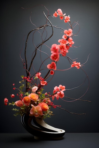 ikebana exotic flowers arrangement
