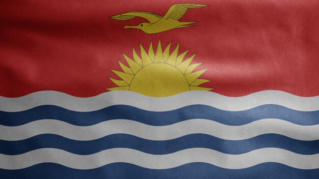 IKiribati vlag zwaaien in de wind. Close up van Kirgizië banner waait, zacht en glad zijde. Doek stof textuur vlag achtergrond. Gebruik het voor het concept van nationale dag en landgelegenheden.