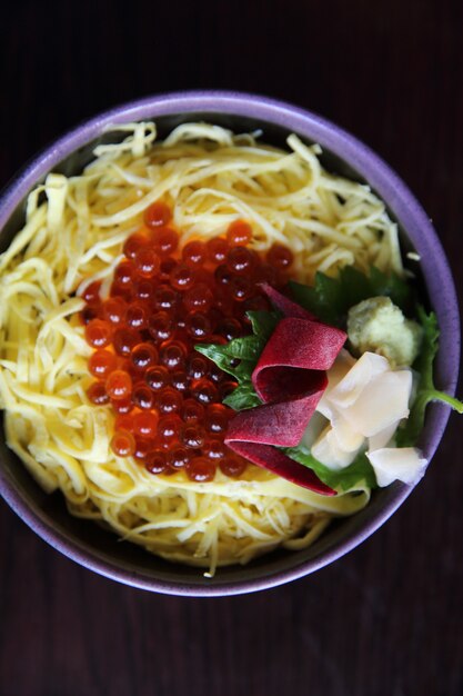 ikura don caviar on rice Japanese food