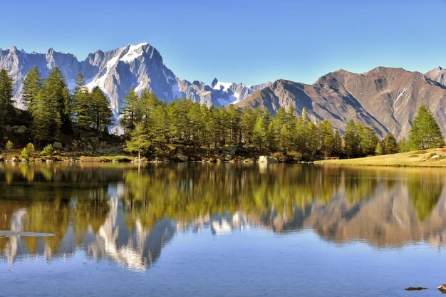 Il lago d039Arpyin cui si specchia il Monte Bianco