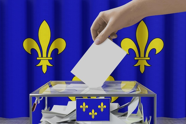 Ile de france flag hand dropping ballot card into a box voting election concept 3d illustration